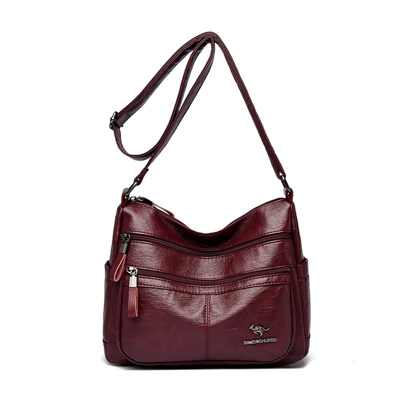 Women's Leather Crossbody Bag Large Capacity Multi-pocket Shoulder Bag for Middle-aged Mom Daily Life  and Weekend Outings