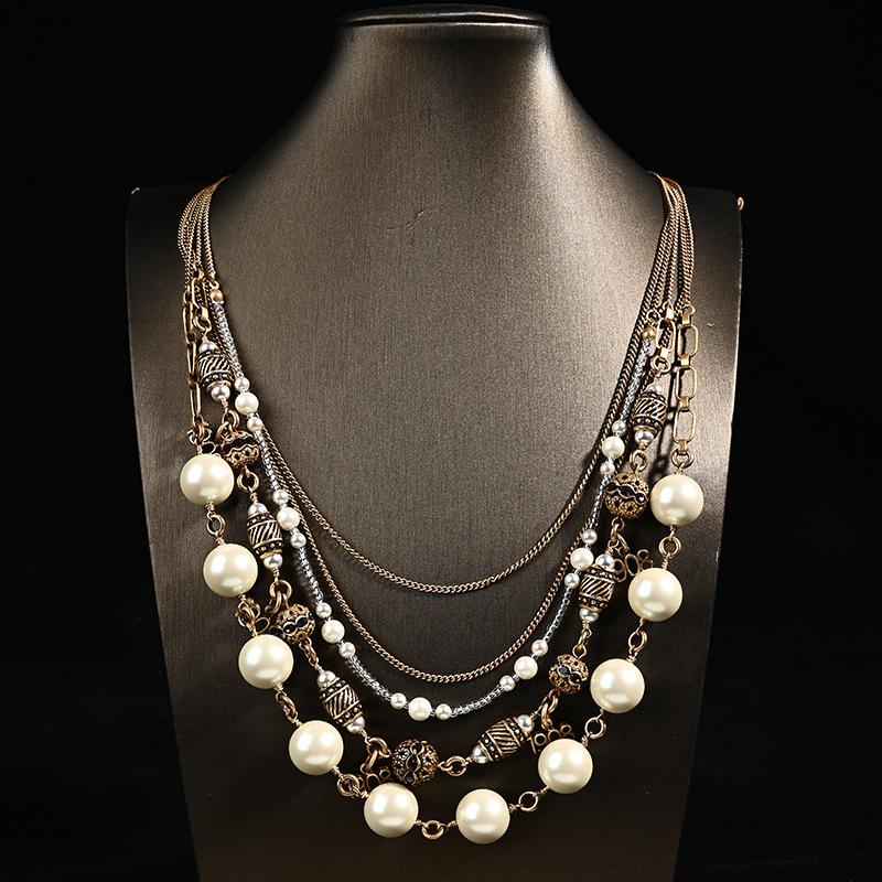 Retro Original Multi-layer Mid-length Hand-wound Pearl Sweater Chain, Versatile High-end Necklace Neck