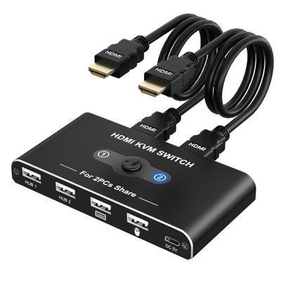 KVM Switch with 2 HDMI Inputs and 1 Output, USB Switch, for Switching Between 2 Computers and 1 Monitor, Shares Keyboard/Mouse/Monitor, 4K@60Hz Video