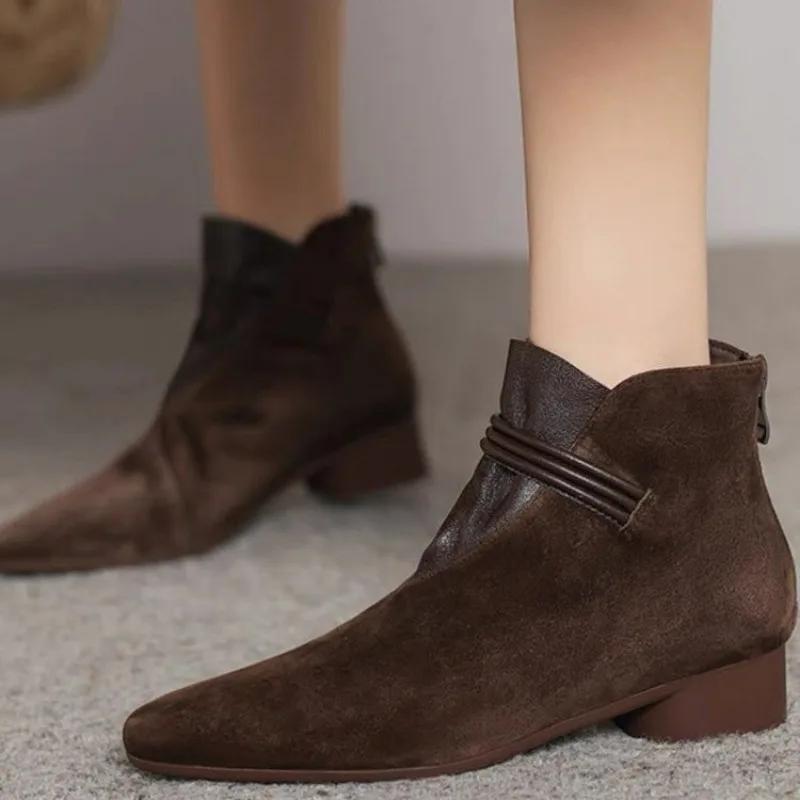 Fashion 2025 High Quality Ladies Shoes Ankle Women's Boots Classics Modern Boots Women Pointed Toe Med Heel Back Zip Shoes Women Zapatos