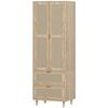Bedroom Wardrobe with 2 Rattan Doors, 2 Drawers and Hanging Rail, 63 X 47 X 185 Cm, Natural Wood
