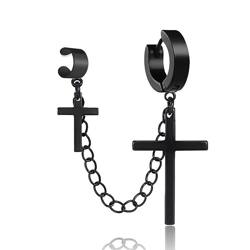 1Pcs Fashion Punk Cross Pendant Clip Earring for Teens Women Men Ear Cuffs Earring Jewelry Retro Metal Chain Tassel Earings