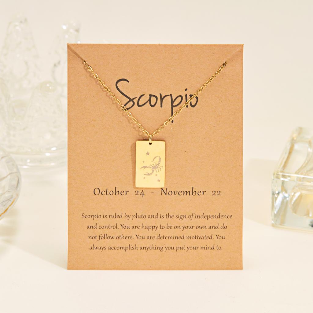 Twelve Constellations Birthday Flower Necklace Female Stainless Steel Square Pendant Clavicle Chain Makeup