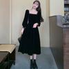 Hepburn Style French Gold Edge Velvet Square Neck Long Sleeve Dress Women's Autumn 2026 New Temperament Evening Dress Long Dress