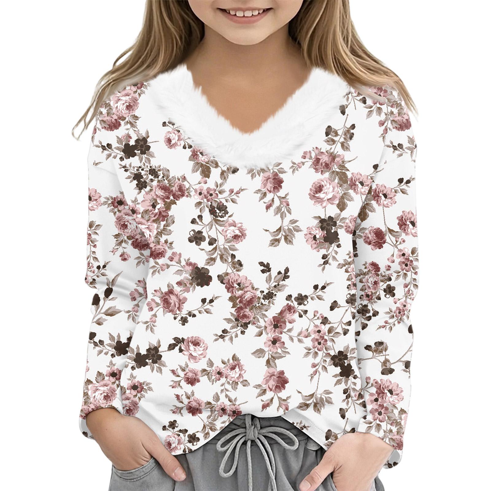 

Christmas Day Girls Long Sleeve T Shirts Kids Girls V-Neck Tee Christmas Print Long Sleeve Top 160 белый