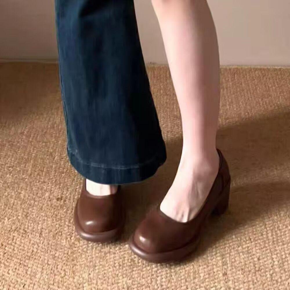 

Retro high heels women s versatile outer wear is not tired of feet and feet, new spring and autumn Mary Jane single shoes 40 коричневый