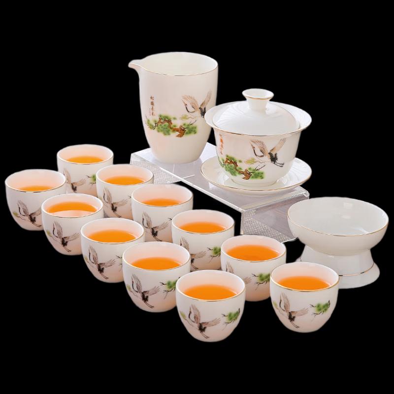 Woding Ceramic Suet Jade White Porcelain Kung Fu Tea Set