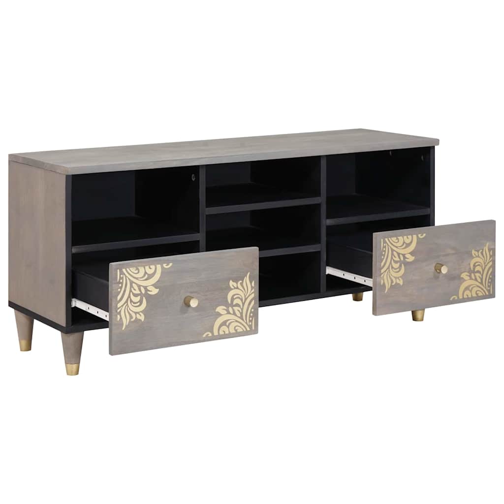 TV Stand with Shelf Gray 100 x 33 x 46 cm Solid Mango Wood
