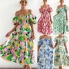 2 new women's bohemian print one-word shoulder holiday style sexy loose dress