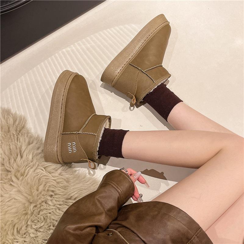 

Northeast snow boots short boots 2024 winter velvet thickened leather thick-soled waterproof non-slip cotton boots leather boots 35 хаки