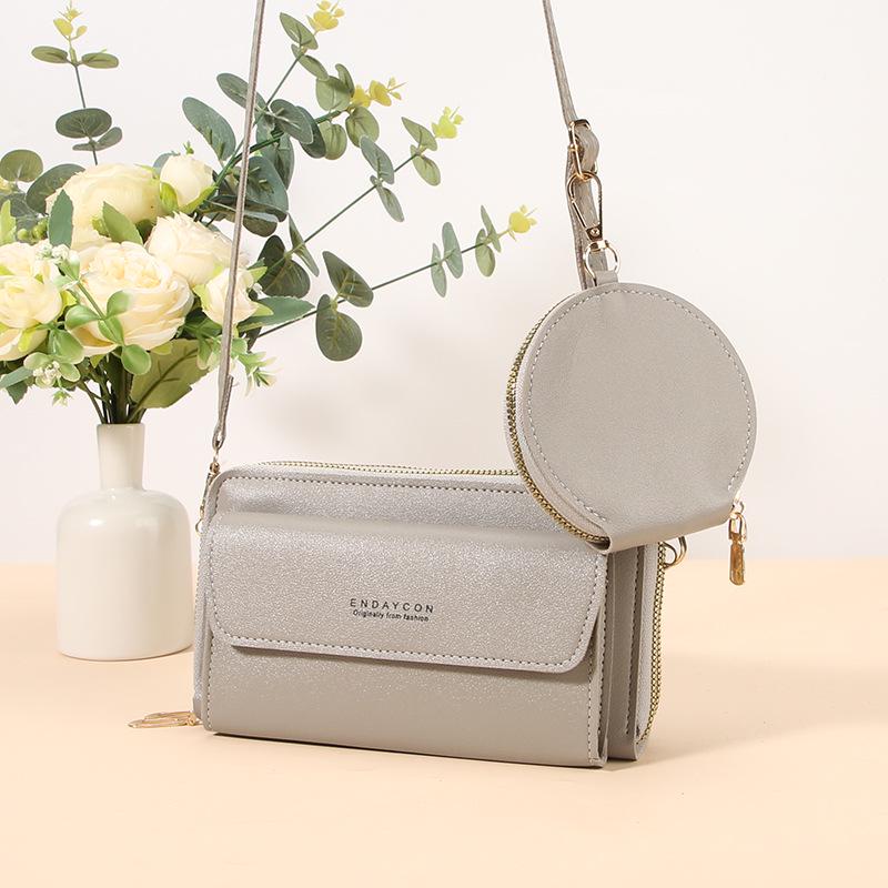 Women's Crossbody Mobile Phone Bag & Long Wallet with Double Zipper - Korean Style Shoulder Bag