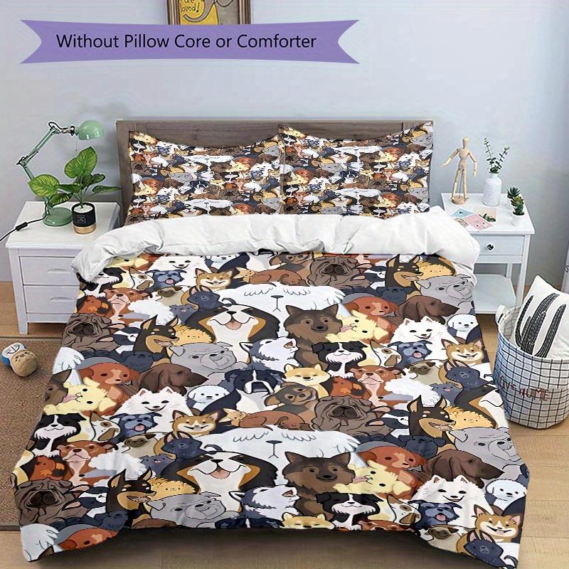 3Pcs Dogs, Pet Print Printed Bedding Set, Breathable And Soft,(Includes 1 Duvet Cover And 2 Pillowcases, Quilt Not Included) Yy250815176