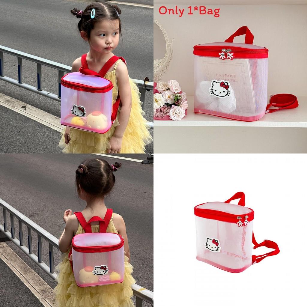 Hello Kitty Cat Pattern Transparent Kids Backpack With Breathable Pu Material For Kindergarten Children