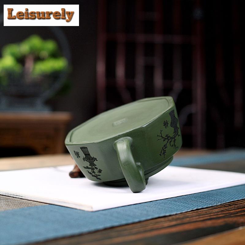 320ml Yixing Purple Clay Teapot Handmade Octagonal Lucky Auspicious Beast Pot Raw Ore Green Mud Kettle With Infuser Zisha Teaset