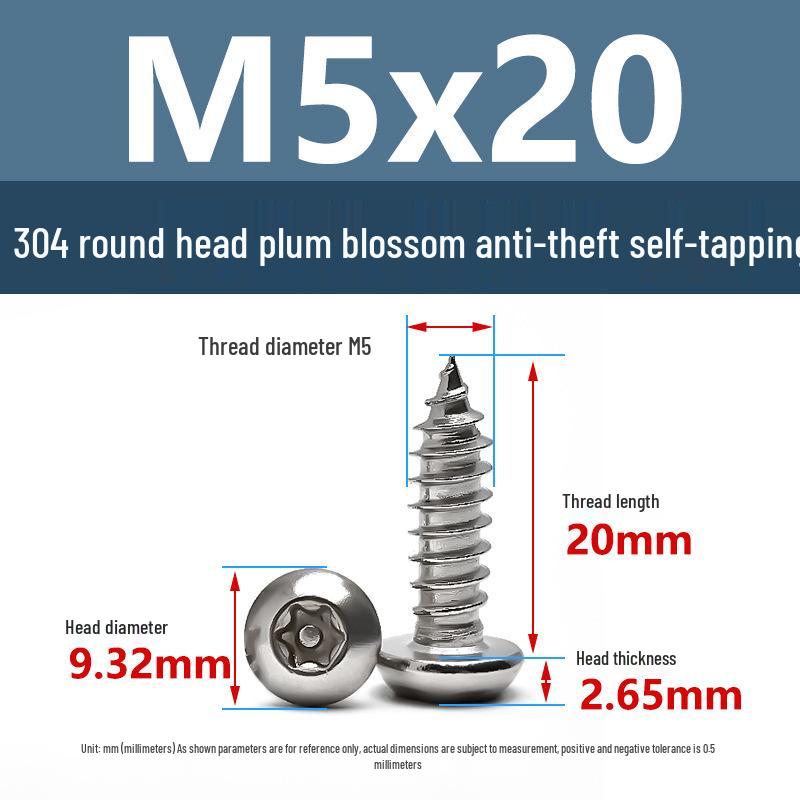 Yigu 304 Anti-Theft Torx Pin Self-Tapping Screws: M2-M5 Round Head, Mushroom Head, Pointed Tail Wood Screws