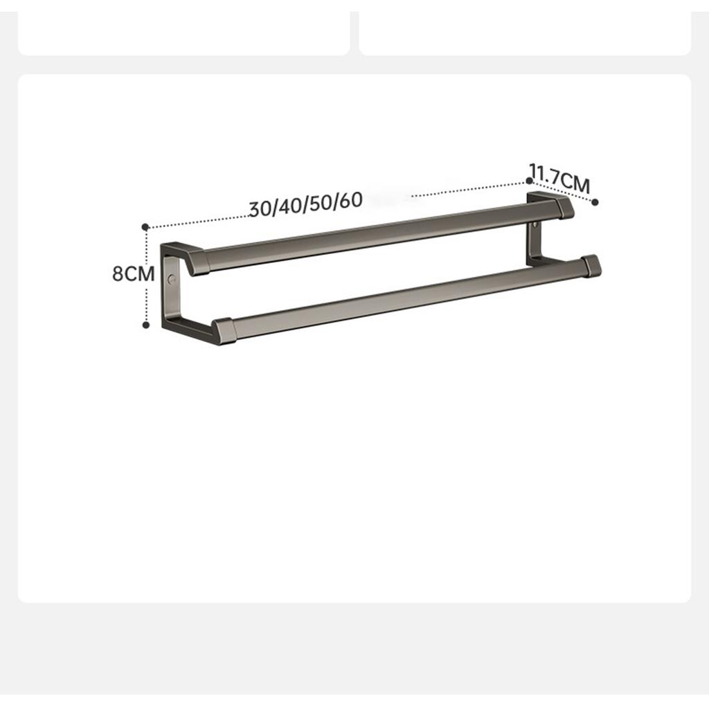 Bathroom Towel Rack Gun Gray Double Rod Punch-free Bathroom Towel Rack Space Aluminum Light Luxury Bath Towel Storage Rack
