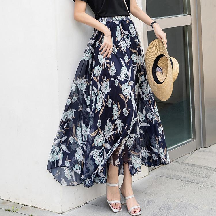 Women Chiffon Half-body Dress 2025 Spring Summer New Floral Half-body Vacation Style Beach Skirt