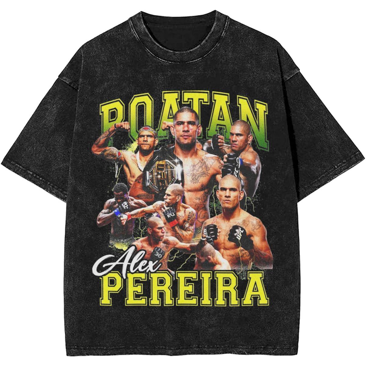 

Harajuku Washed Shirt Alex Pereira Poatan Boxer Boxing Merch Retro T-Shirts Oversize Streetwear Cotton Graphic Printed Tee Shirt 2XL