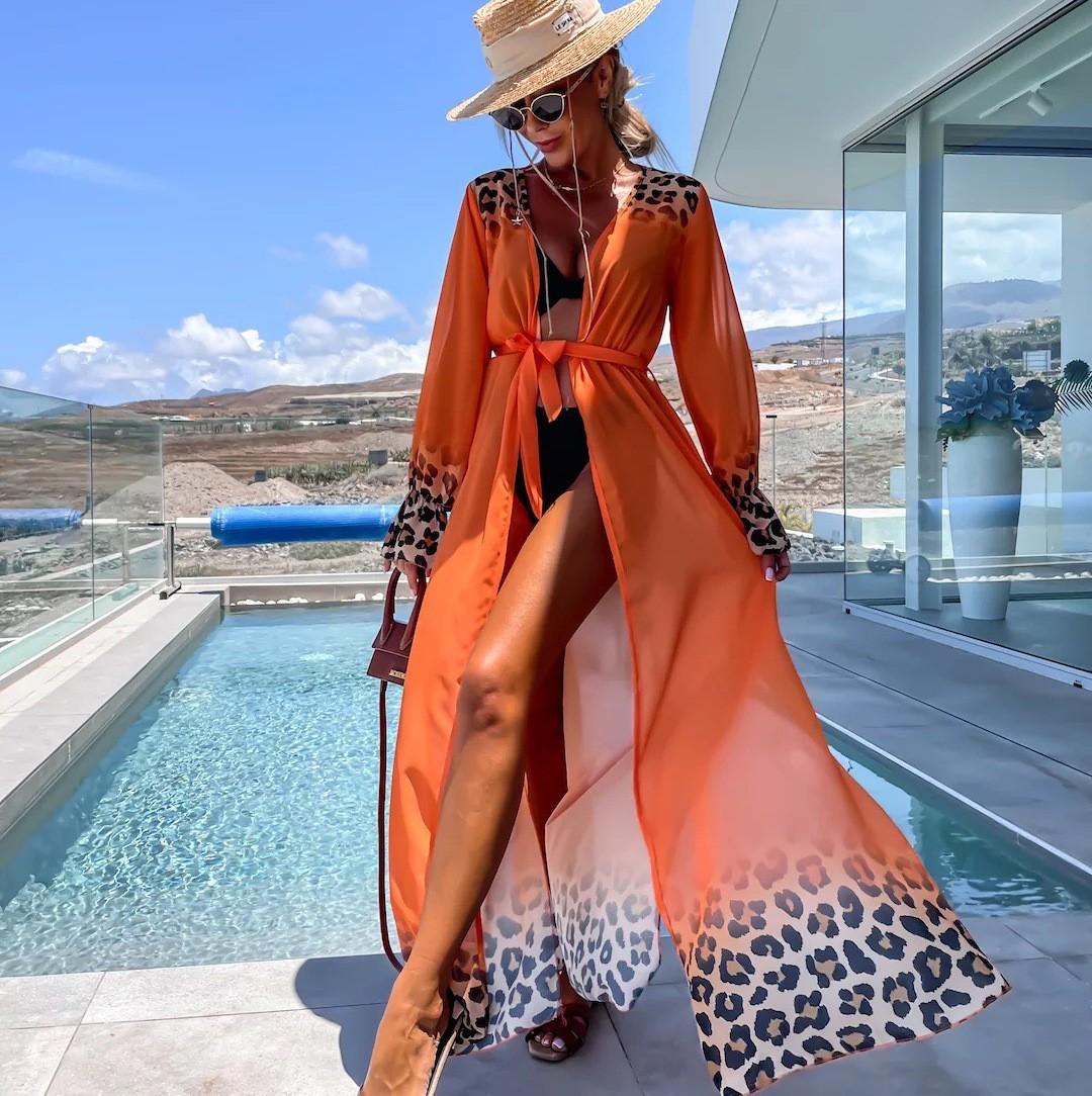 

Женская пляжная накидка из шифона с принтом и галстуком One Size оранжевый