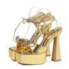 New Fashion Gold Green Cross Strap Women Platform Sandals Crystal Bowknot Summer Party Wedding High Heels Pole Dance Shoes