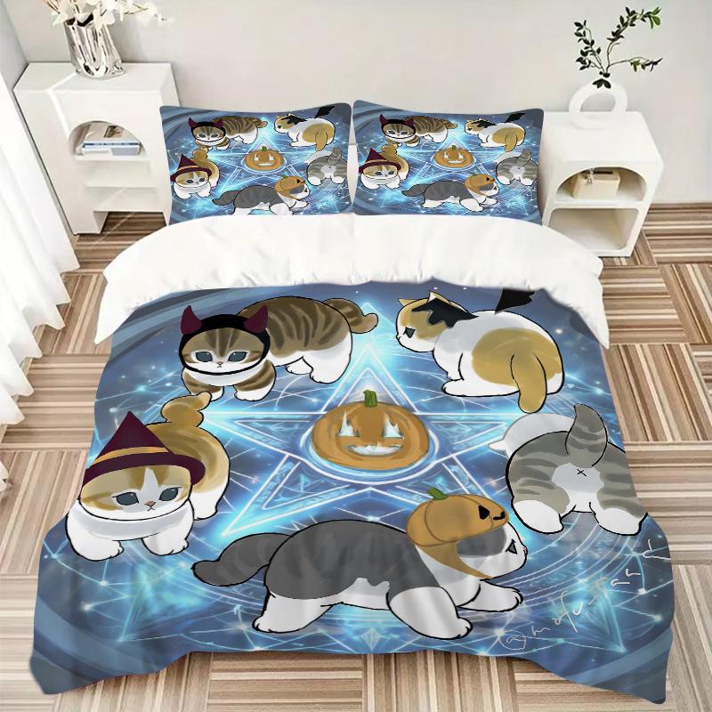 3pcs Halloween Spellbound Cats Quilt Cover Set - Soft and Cozy Bedroom, Guest Room and Dorm Decorative Bedding
