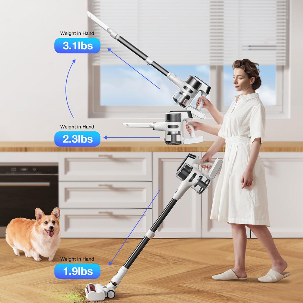 MOOSOO S5 Mate Cordless Stick Vacuum Cleaner, 20kPa Powerful Suction, 55min Runtime, 1L Dustbin, Green LED Technology