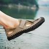 Herren Outdoor Wandersandalen Handgefertigt Sommer Römische Sandalen Retro Weit Geschlossene Zehen Grau Strand Wasserschuhe Übergröße