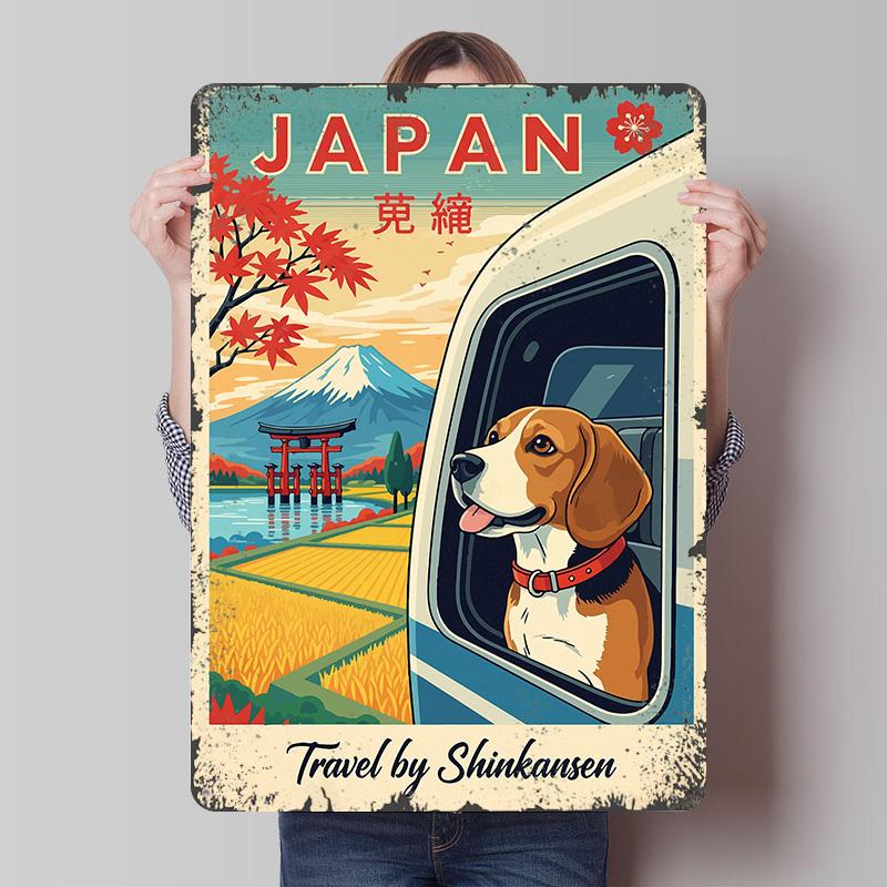 

Japan Travel By Shinkansen With Dog Tinplate Poster Customized Wall Art Vintage Retro Metal Signs for Decoration Garage Man Cave 7.9x11.8In(20x30cm)