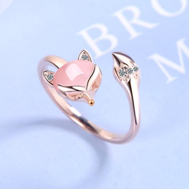 Sterling Color New Arrival Woman Fine Jewelry High Quality Crystal Stone Cubic Zircon Agate Fox Rings Size Adjustable Finger Ring Bague