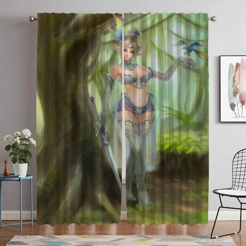 Blackout Curtains 2 Pieces Female Elf Tulle for Bedroom Modern Living Room Curtains Partition Window Curtain Shades Kitchen Home