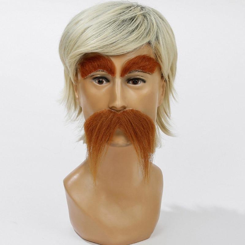 Set med falsk mustasch och ögonbryn, Självhäftigt falskt skägg, Nyheter Realistiskt ansiktshår för Cosplay-kostym Halloweenfest