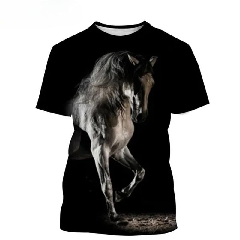 3D Print Animal Horse Graphic T-shirt for Men Women Casual Personality Mens Short Sleeve Tee Tops Streetwear Kids Animal Tshirts