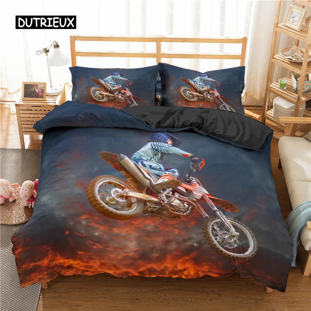 Motocross Bedding Set for Boys Adults Men Off-road Race Motorcycle Duvet Cover Bed Cover Single King Queen Polyester Quilt Cover