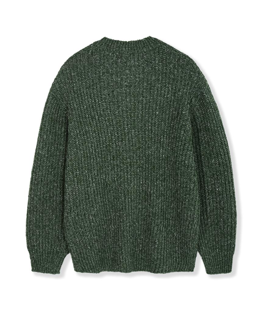 NODU Adn Heathered Hatch Round Semi-Overfit Long Sleeve Knit [Green]