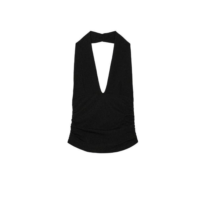 

Spring and Summer Pleated Design Stretch Halterneck Casual Tops 3644310 High Waist Work Clothing Midi Dress 3644311 Black Tops L