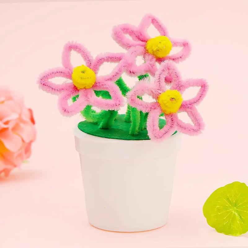 1 Set Kids Creativity Handicraft Diy Flower Pot Multicolour Chenille Stems Pipe Cleaners Handmade Children Toys