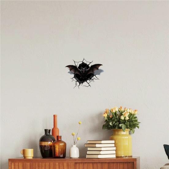 Yousheng Halloween Bat Wall Stickers, 3D Wall Crack Decals, No Residue Easy Removal Wall Art for Indoor Outdoor Halloween