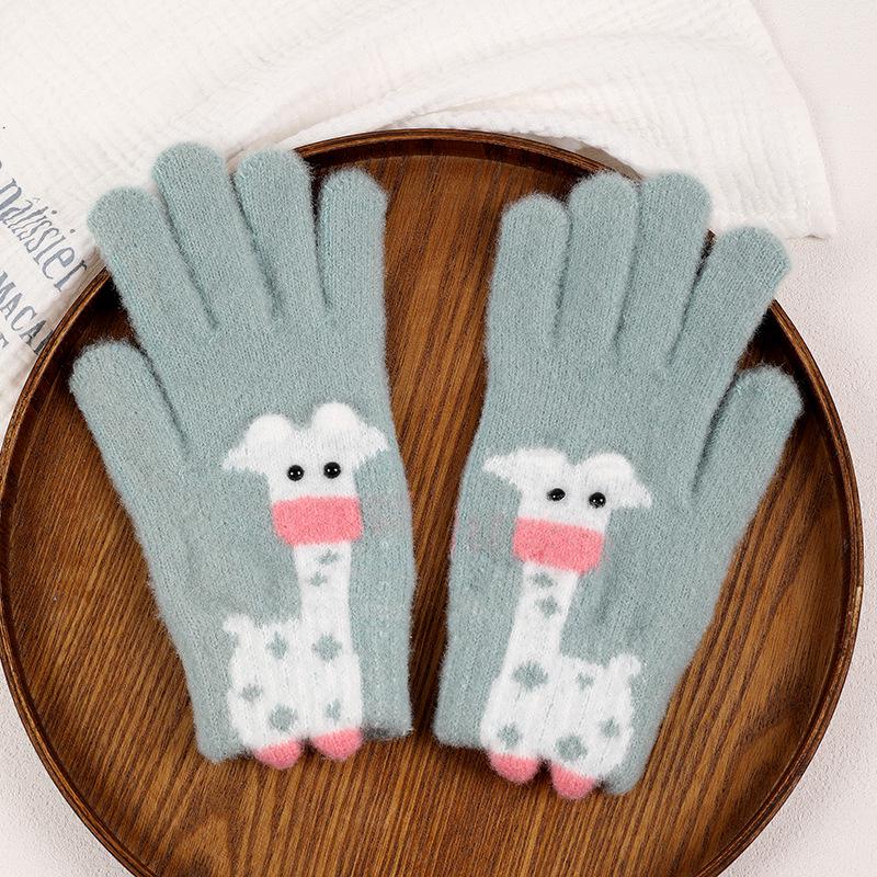 Women's Winter Giraffe Touchscreen Plush Fleece-Lined Knitted Gloves