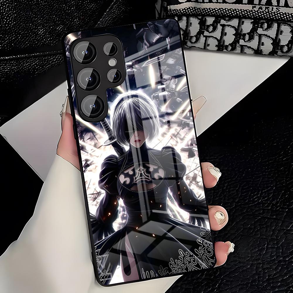 N-NieR Automata 2B Phone Case For Samsung S26 S25 Plus S20 S20 Plus S22 Ultra S23 FE S21 Plus S21 Ultra Glass Cover