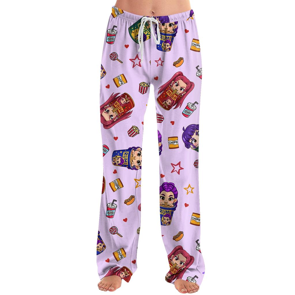 Womens Pajama Pants Sleepwear Casual Drawstring Elastic Waist Pants Comfy Straight Yoga Loose Trousers