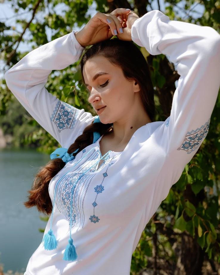 Elegant Ukrainian Vyshyvanka Blouse for Women – Rich Embroidery On Smooth Interlock,  Any Season, 8607-038-22 HC