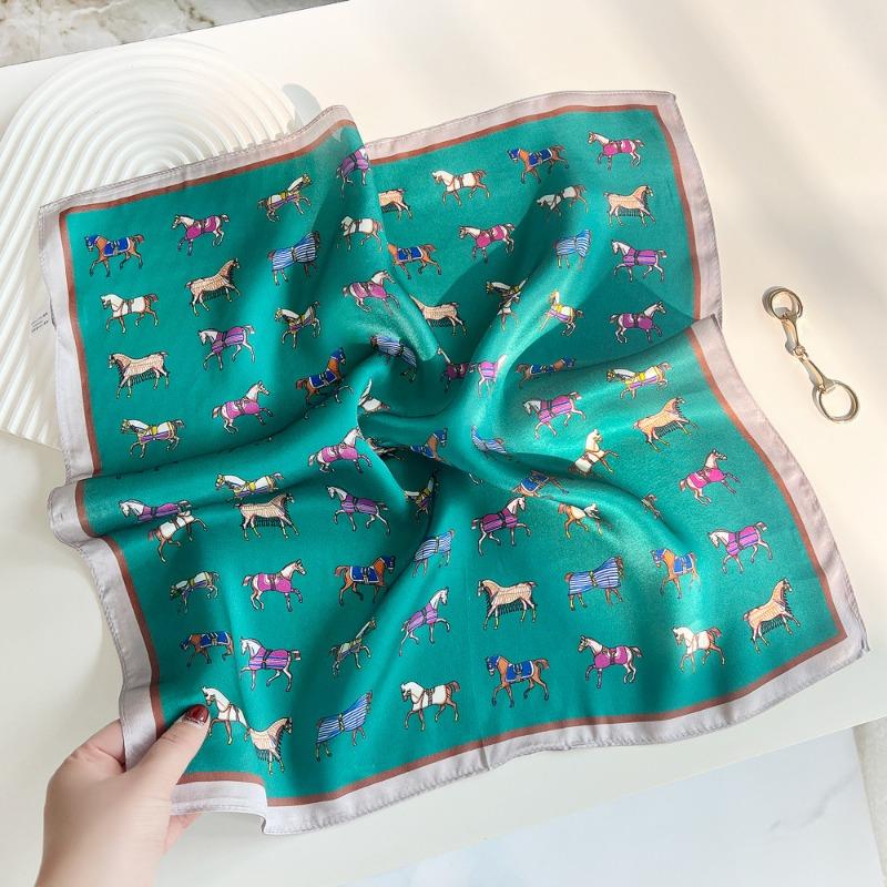 Spring New Pony Printed Mulberry Silk Silk Scarf Women's Premium Versatile Crepe Satin Square Scarf Silk Gifts