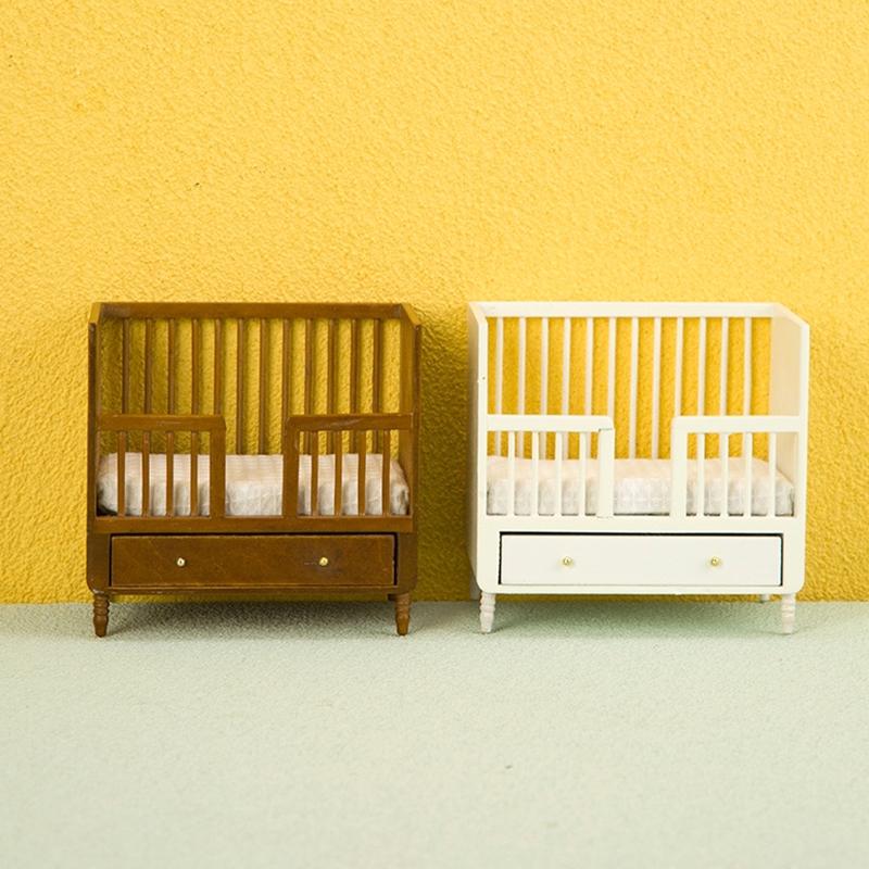 1:12 Dollhouse Miniature Bed European Style Double Bed Home Bedroom Furniture Model Decor Toy Doll House Accessories