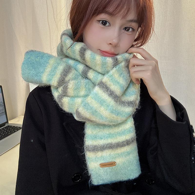 Luochi 2024 Women's Striped Wool Scarf - High-End Winter Fashion for Students