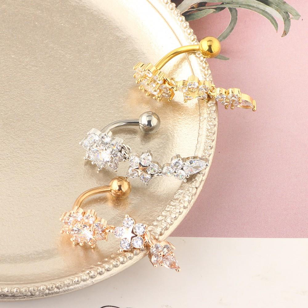 Upside Down Peach Heart Teardrop Zircon Belly Button Ring, 316 Stainless Steel Navel Jewelry