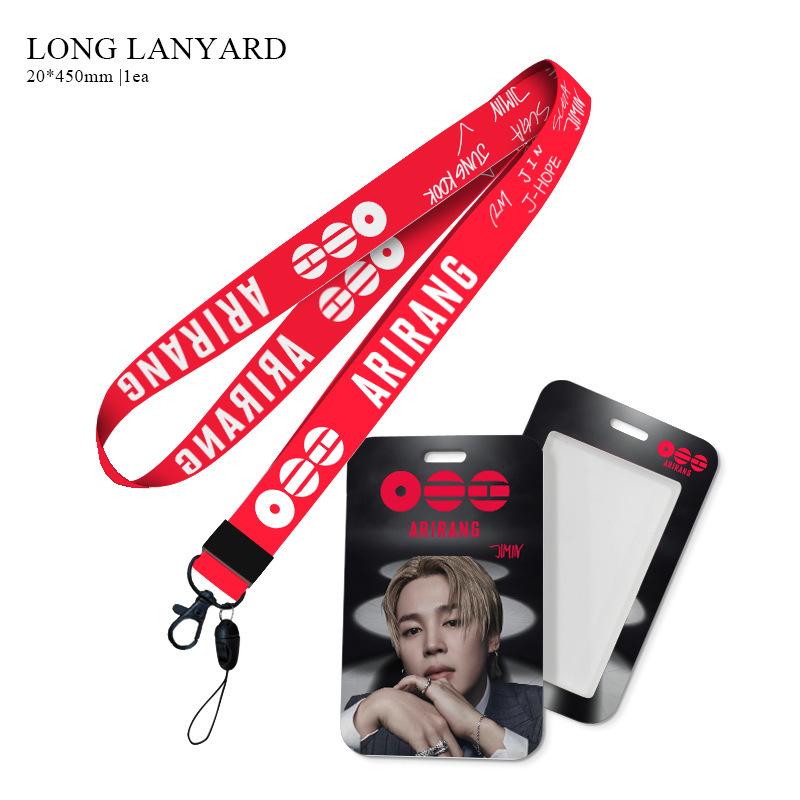 Kpop Idol BTS World Tour ARIRANG Lanyard and Card Holder Set, Printed Neck Strap with ID Badge Sleeve Photocard Protector for ARMY