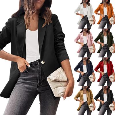 Damen Einfarbig Casual Langarm Strickjacke Tasche Freizeitjacke Anzugjacke