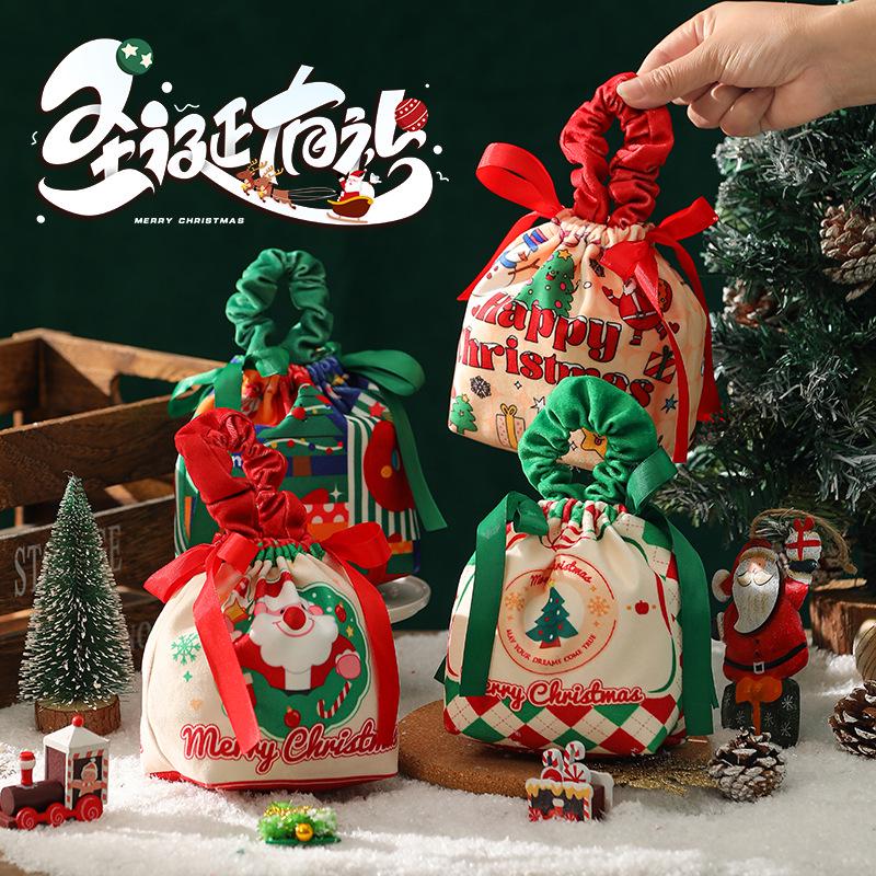2025 Creative Velvet Apple Gift Bag with Drawstring for Christmas Eve