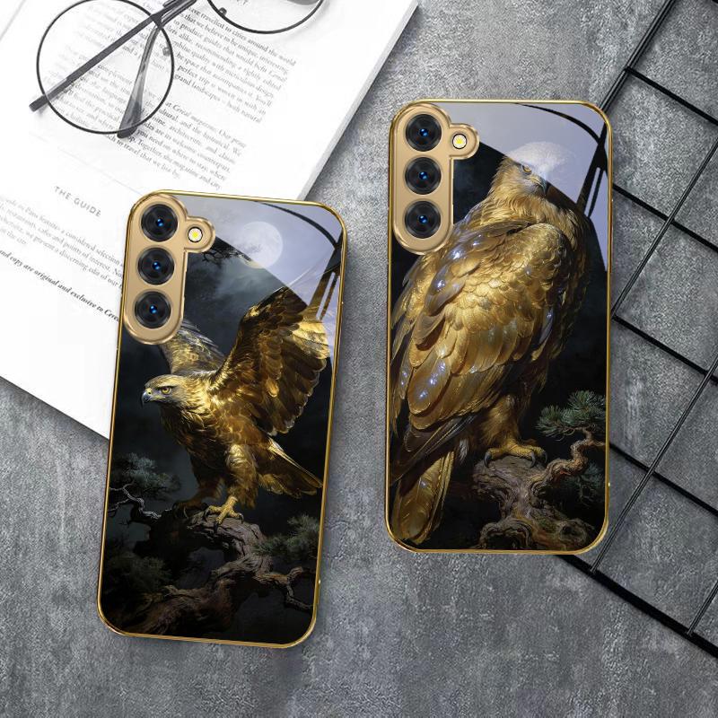 Golden Eagle with Wings For Samsung Galaxy S20 FE S21 S22 S23 Plus S24 Ultra S25Ultra S21+ S9+ S22Plus Golden glass phone case