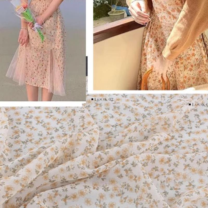New Pearl Chiffon Printed Fabric Summer Small Floral Single-layer Thin Through Hanging Good Fabric for DIY Dress Slip Skirt